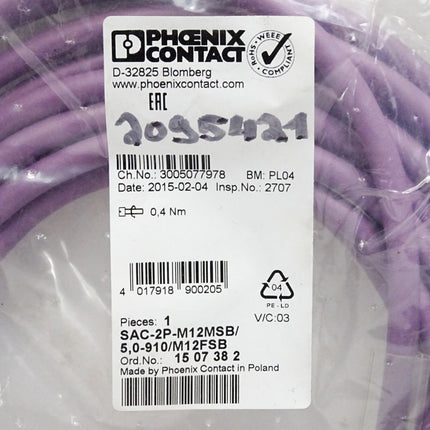 Phoenix Contact 1507382 SAC-2P-M12MSB/ 5,0-910/M12FSB Bussystem-Kabel / Neu OVP - Maranos.de
