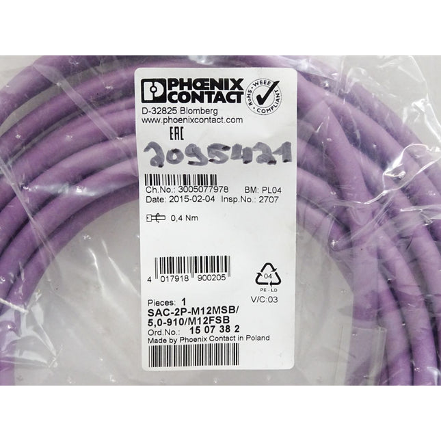 Phoenix Contact 1507382 SAC-2P-M12MSB/ 5,0-910/M12FSB Bussystem-Kabel / Neu OVP - Maranos.de