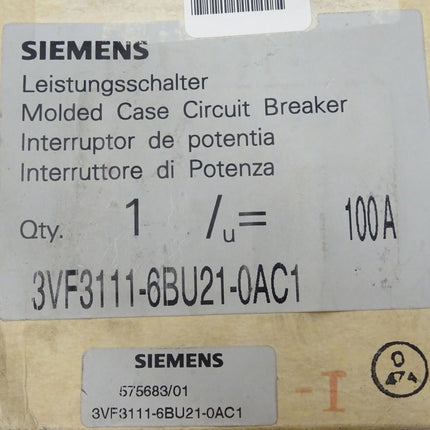 Siemens 3VF3111-6BU21-0AC1 Leistungsschalter 3VF3 111-6BU21-0AC1 Schütz neu-OVP - Maranos.de