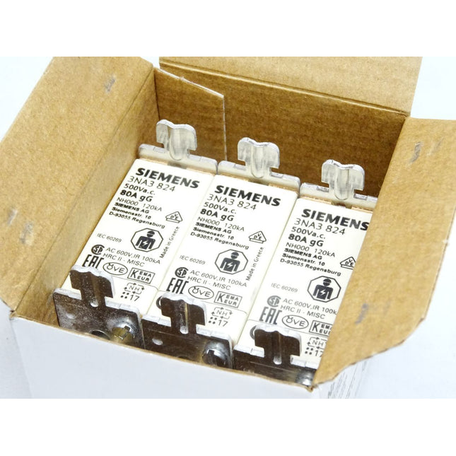 Siemens Sicherungseinsatz 80A 3NA3 3NA3824 / Inhalt : 3 Stück / Neu OVP - Maranos.de