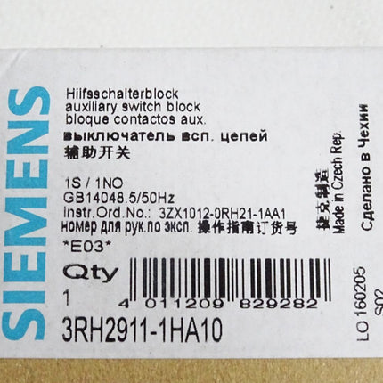 Siemens Hilfsschalterblock 3RH2911-1HA10 / Neu OVP - Maranos.de