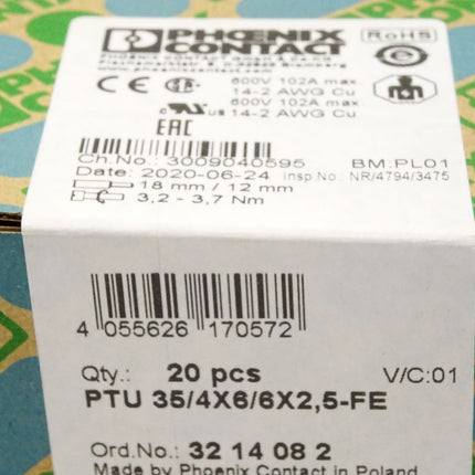 Phoenix Contact Potenzialsammelklemme PTU35/4X6/6X2,5-FE / 3214082 / Inhalt : 20 Stück / Neu OVP versiegelt - Maranos.de