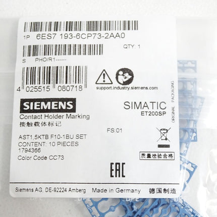 Siemens 6ES7193-6CP73-2AA0 6ES7 193-6CP73-2AA0  / Inhalt:10 Stück / Neu OVP versiegelt - Maranos.de