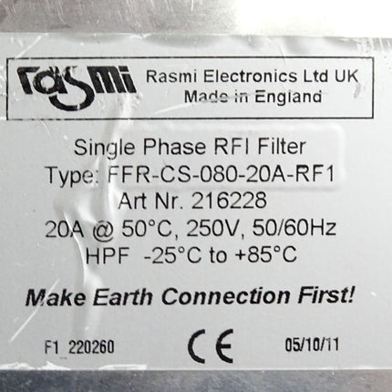 Rasmi Single Phase RFI Filter FFR-CS-080-20A-RF1 216228 - Maranos.de