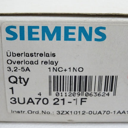 Siemens Überlastrelais 3UA7021-1F / Neu OVP - Maranos.de