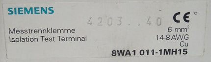 Siemens 8WA1011-1MH15 / 8WA1 011-1MH15 1 Stück Messtrennklemme 66mm² 14-8AWG NEU - Maranos.de
