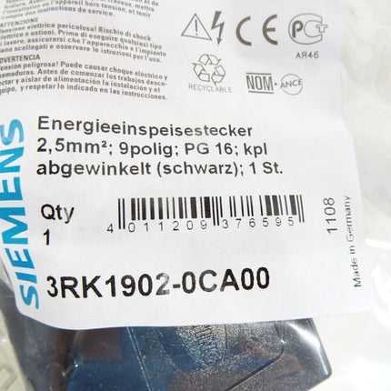 Siemens 3RK1902-0CA00 Energieeinspeisestecker / Neu OVP - Maranos.de