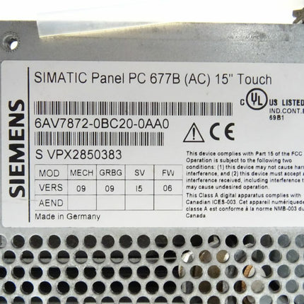 Siemens 6AV7872-0BC20-0AA0 Simatic Panel PC 677B 6AV7 872-0BC20-0AA0 - Maranos.de