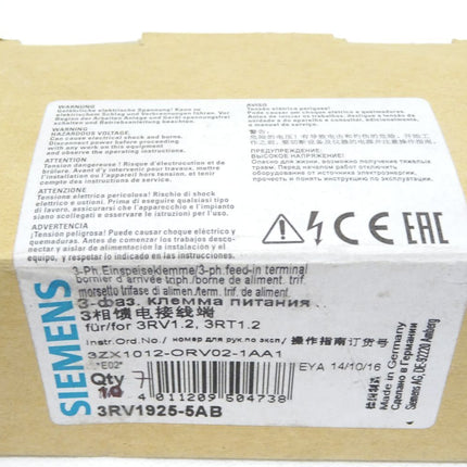 Siemens 3RV1925-5AB / 3-Ph. Einspeiseklemme / Inhalt : 7 Stück / Neu OVP - Maranos.de