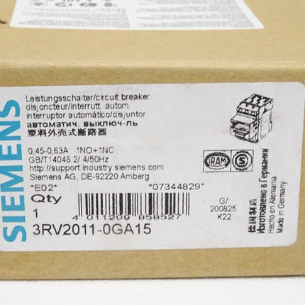 Siemens Leistungsschalter 3RV2011-0GA15 / Neu OVP - Maranos.de