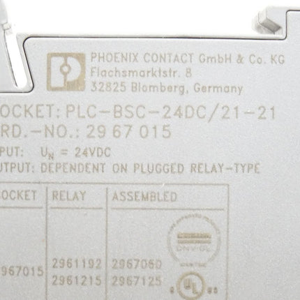 Phoenix Contact PLC-BSC- 24DC/21-21 Relaissockel 2967015 + 2961192 REL-MR- 24DC/21-21 Relais - Maranos.de