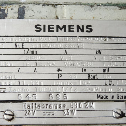 Siemens Permanent Magnet Motor Servomotor 1HU3076-0AC01-0ZZ9 2000min-1 - Maranos.de