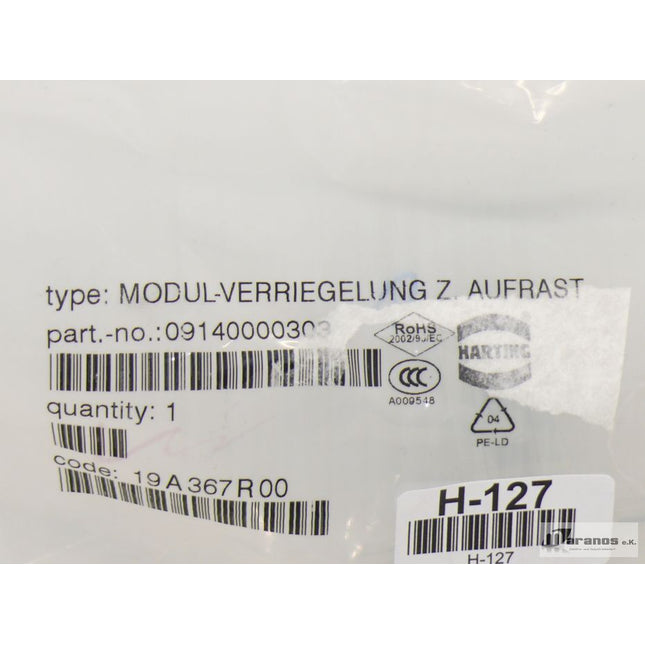 Neu-OVP geöffnet  Harting 09140000303 Modul-Verriegelung Aufrast - Maranos.de