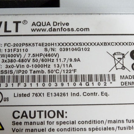 Danfoss VLT Aqua Drive 131F3110 5.5kW FC-202P5K5T4E20H1 - Maranos.de