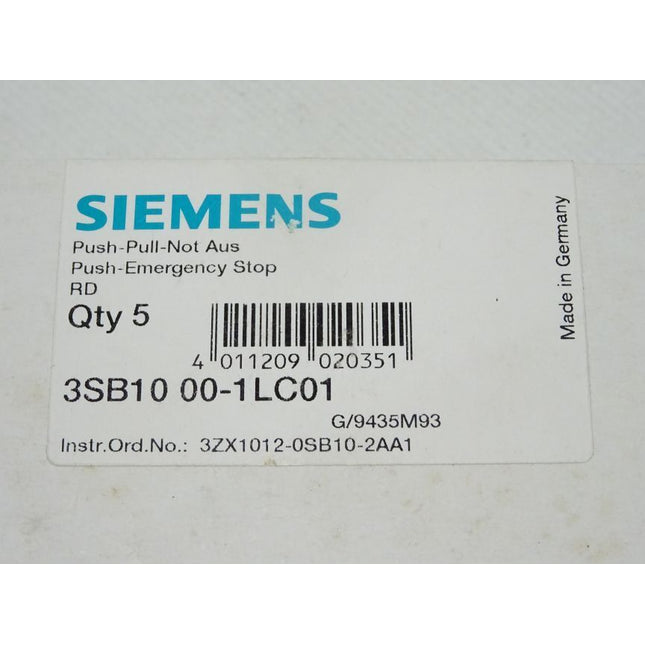 Siemens 5x 3SB1000-1LC01 Push-Pull-Not Aus 3SB1 000-1LC01 Neu-versiegelt - Maranos.de