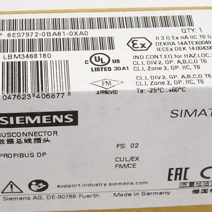Siemens Busconnector 6ES7972-0BA61-0XA0 6ES7 972-0BA61-0XA0 Neu OVP versiegelt - Maranos.de