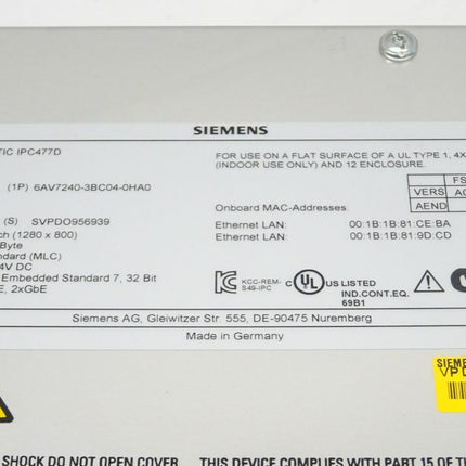 Siemens 6AV7240-3BC04-0HA0 Simatic IPC477D 6AV7 240-3BC04-0HA0 IPC 477D - Maranos.de