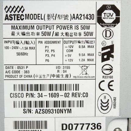 Astec AA21430 Cisco 34-1609-02 Power Supply 50W - Maranos.de