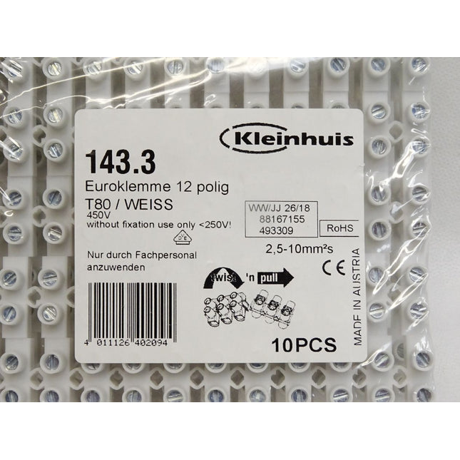 Kleinhuis 143.3 Euroklemme 12-polig T80 weiß / Inhalt : 12 Stück / Neu OVP 12 - Maranos.de