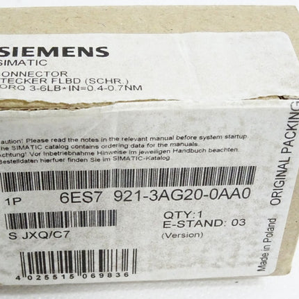 Siemens Frontsteckmodul 6ES7921-3AG20-0AA0 6ES7921-3AG20-0AA0 / Neu OVP - Maranos.de