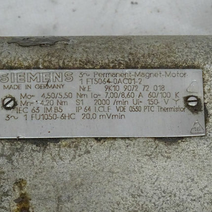 Siemens 1FT5064-0AC01-2 Permanent Magnet Motor 2000 Rpm / 1 FT5064-0AC01-2 - Maranos.de