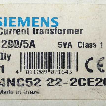 Siemens Currenct transformer 4NC5222-2CE20 200/5A 4NC52 22-2CE20 Aufsteckwandler / OVP - Maranos.de