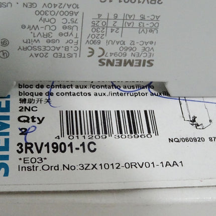 Siemens Hilfsschalter 3RV1901-1C / Inhalt:1 Stück / Neu OVP - Maranos.de