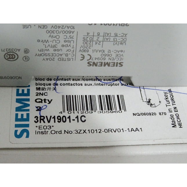 Siemens Hilfsschalter 3RV1901-1C / Inhalt:1 Stück / Neu OVP - Maranos.de