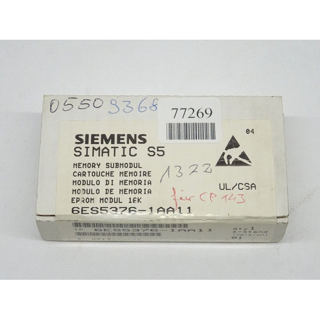 Siemens SIMATIC S5 6ES5376-1AA11 Memory Submodul  6ES5 376-1AA11 / Neu-OVP-versiegelt - Maranos.de