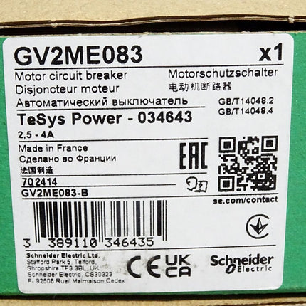 Schneider Electric GV2ME083 Motor Circuit Breaker TeSys Power 034643 / Neu OVP - Maranos.de
