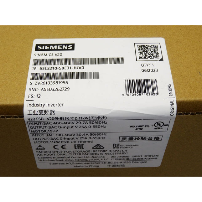 Siemens Sinamics V20 6SL3210-5BE31-1UV0 6SL3 210-5BE31-1UV0 / Neu OVP versiegelt - Maranos.de