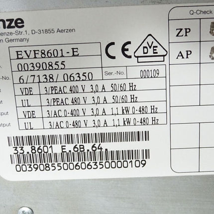 Lenze 8600 Frequenzumrichter EVF8601-E 33.8601 E.6B.64 003908551.1kW - Maranos.de