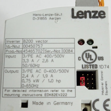 Lenze 8200 vector 00450757 E82EV751_4B E82EV751K4B  0.75kW - Maranos.de