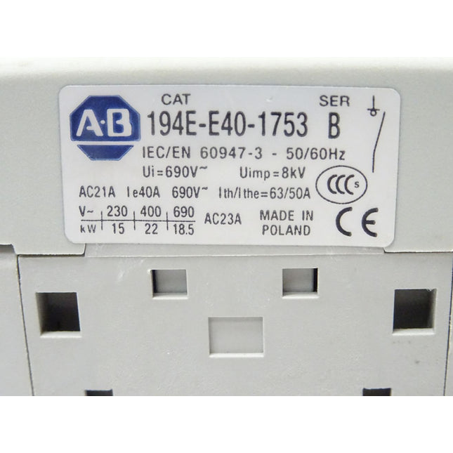 Allen Bradley 194E-E40-1753 Lastschalter Einbau 40A / Neu OVP - Maranos.de