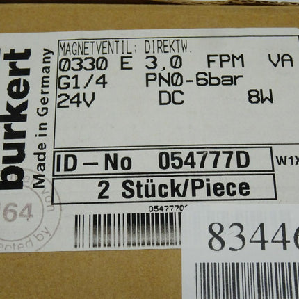 Bürkert 0330 E 3,0 FPM VA Magnetventil PN0-6bar OVP - Maranos.de
