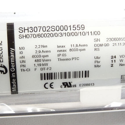 Schneider Electric Servomotor SH30702S0001559 SH070/60020/0/3/10/00/11/00 SH3 070 6000-8000rpm 1.19kW - Maranos.de
