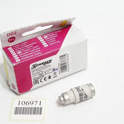 Schrack D02 Sicherungspatrone Neozed 25A IS504036 / Inhalt : 4 Stück / Neu OVP - Maranos.de