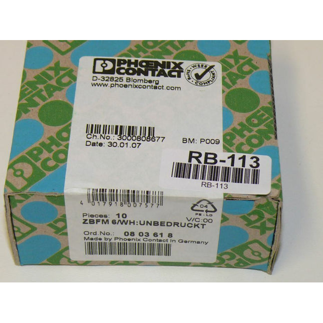 Neu Phoenix Contact ZBFM 6/WH / 0803618 Unbedruckt - Maranos.de