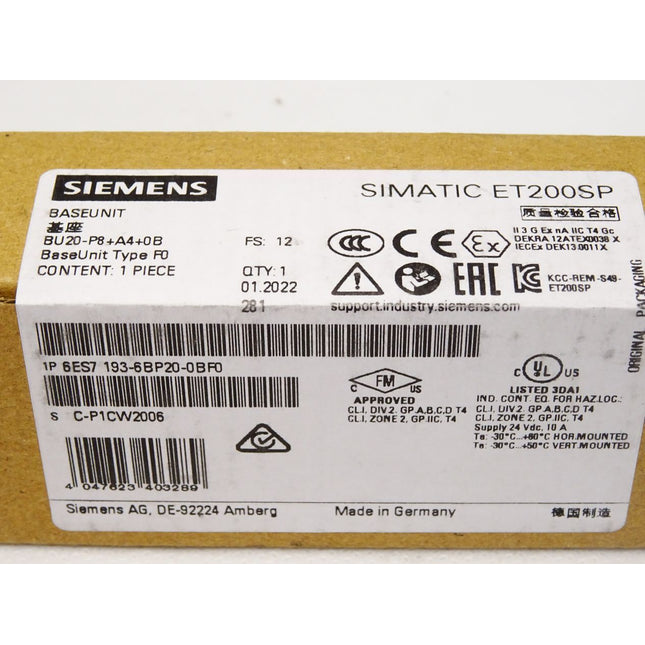 Siemens ET200SP 6ES7193-6BP20-0BF0  6ES7 193-6BP20-0BF0 Neu OVP versiegelt - Maranos.de