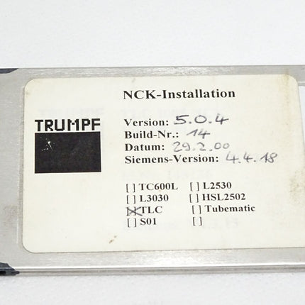 Siemens PC Card 6FC5250-3AX20-5AH0 mit Trumpf NCK Installation 5.0.4 TLC - Maranos.de