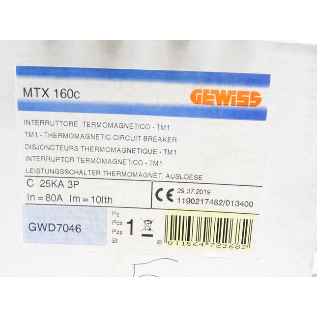 Gewiss Leistungsschalter Thermomagnetische Ausloeser MTX160C 80A / GWD7046 / Neu OVP - Maranos.de