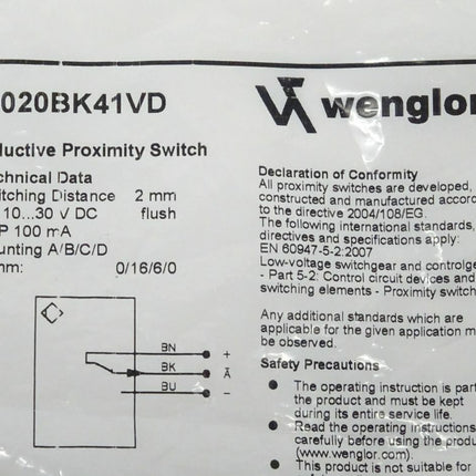 Wenglor IH020BK41VD Inductive Proximity Switch NEU-OVP versiegelt - Maranos.de