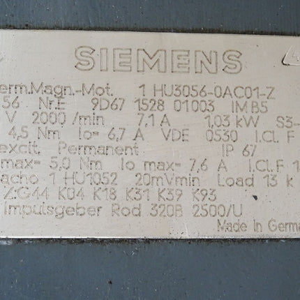 Siemens Permanent Magnet Motor Servomotor 1HU3056-0AC01-Z 2000min-1 - Maranos.de