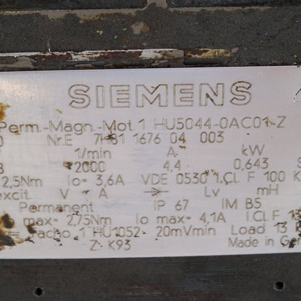 Siemens Permanent Magnet Motor 1HU5044-0AC01-Z 2000min-1 - Maranos.de
