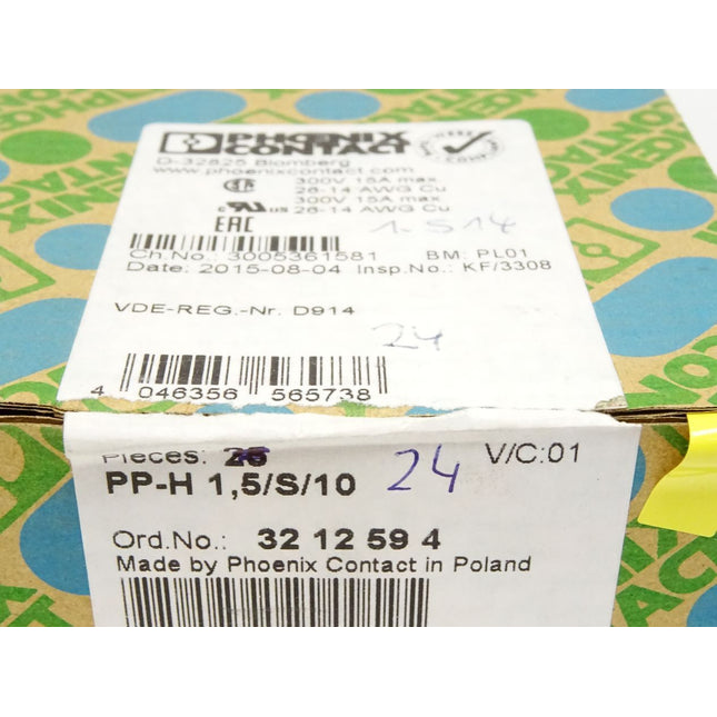 Phoenix Contact PP-H1,5/S/10 / 3212594 / Inhalt : 24 Stück / Neu OVP - Maranos.de
