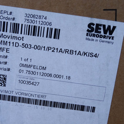 SEW Eurodrive Movimot MM11D-503-00 MM11D-503-00/1/P21A/RB1A/KIS4MFE / Neu OVP - Maranos.de