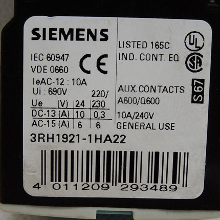 Siemens Leistungsschütz 3RT1026-1AL24 + 3RH1921-1HA22 Hilfsschalterblock - Maranos.de