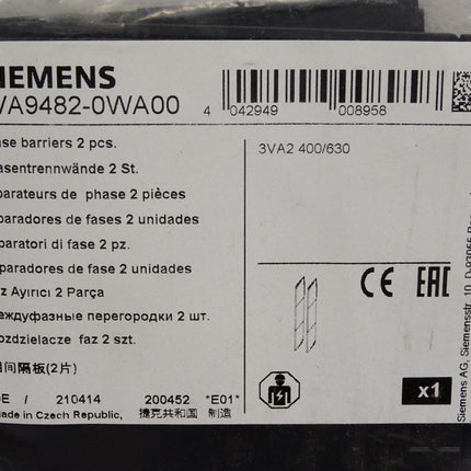 Siemens 3VA9482-0WA00 / Phasentrennwände / Inhalt : 2 Stück / Neu OVP - Maranos.de