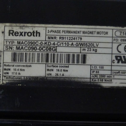 Rexroth Permanent Magnet Motor MAC090C-0-KD-4-C/110-A-0/WI520LV + ROD 429/1250 - Maranos.de