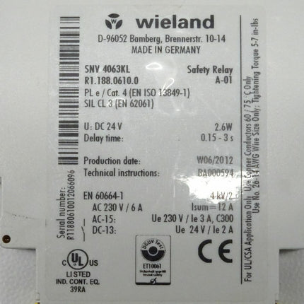 Wieland SNV 4063KL Sefety Relay A-01 R1.188.0610.0 Sicherheitsrelais - Maranos.de
